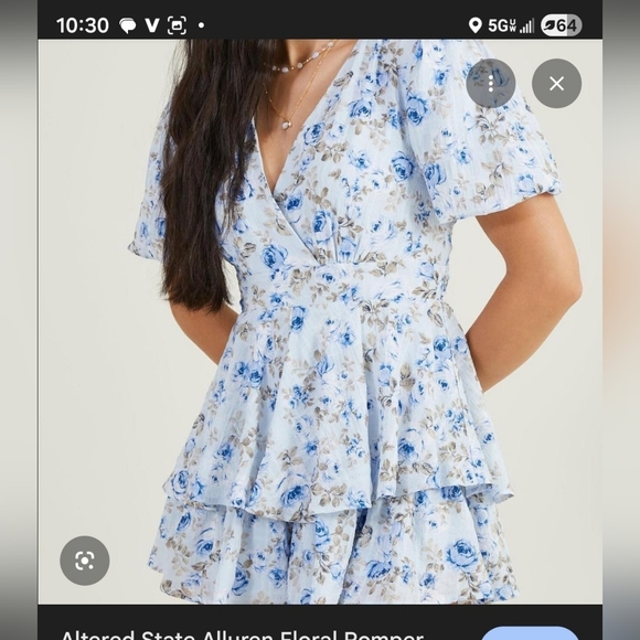 NWT Altar’d State Blue Floral Romper – Tie Waist, Puff Sleeves - Picture 11 of 12